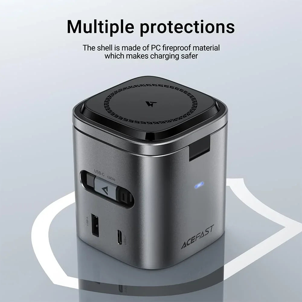 ACEFAST 6-in-1 80W Foldable GaN Wireless Fast Charging Station for Android & iPhone 17/16/15 Series Desktop Magnetic Wireless Charger Dock Station with USB C Rretractable Cable for AirPods 2/3/4/Pro 2/Pro 3